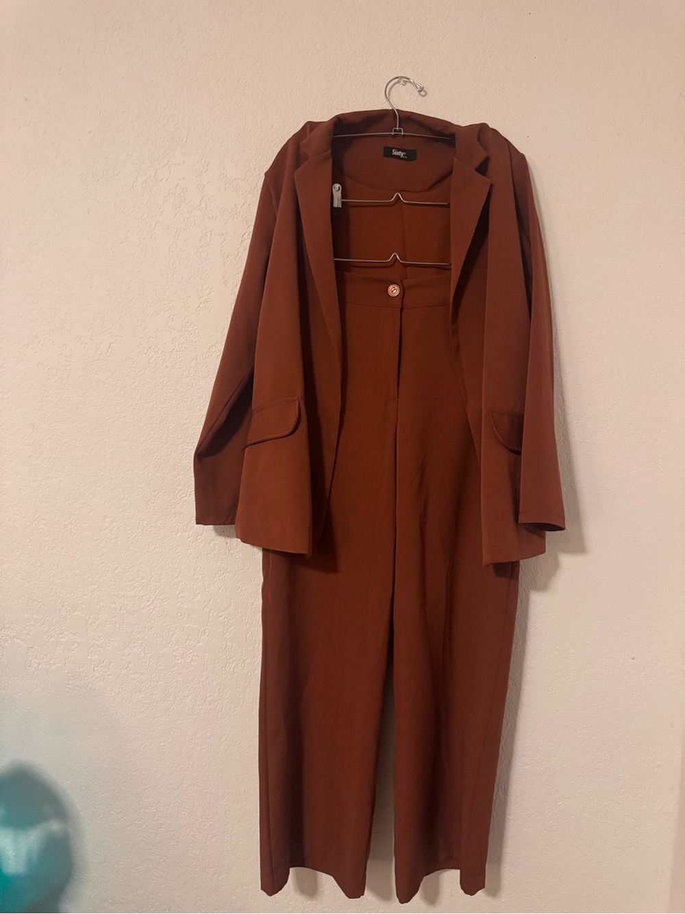 Style & Co. Rust Brown Tailored Pantsuit with Wide-Leg Trousers
